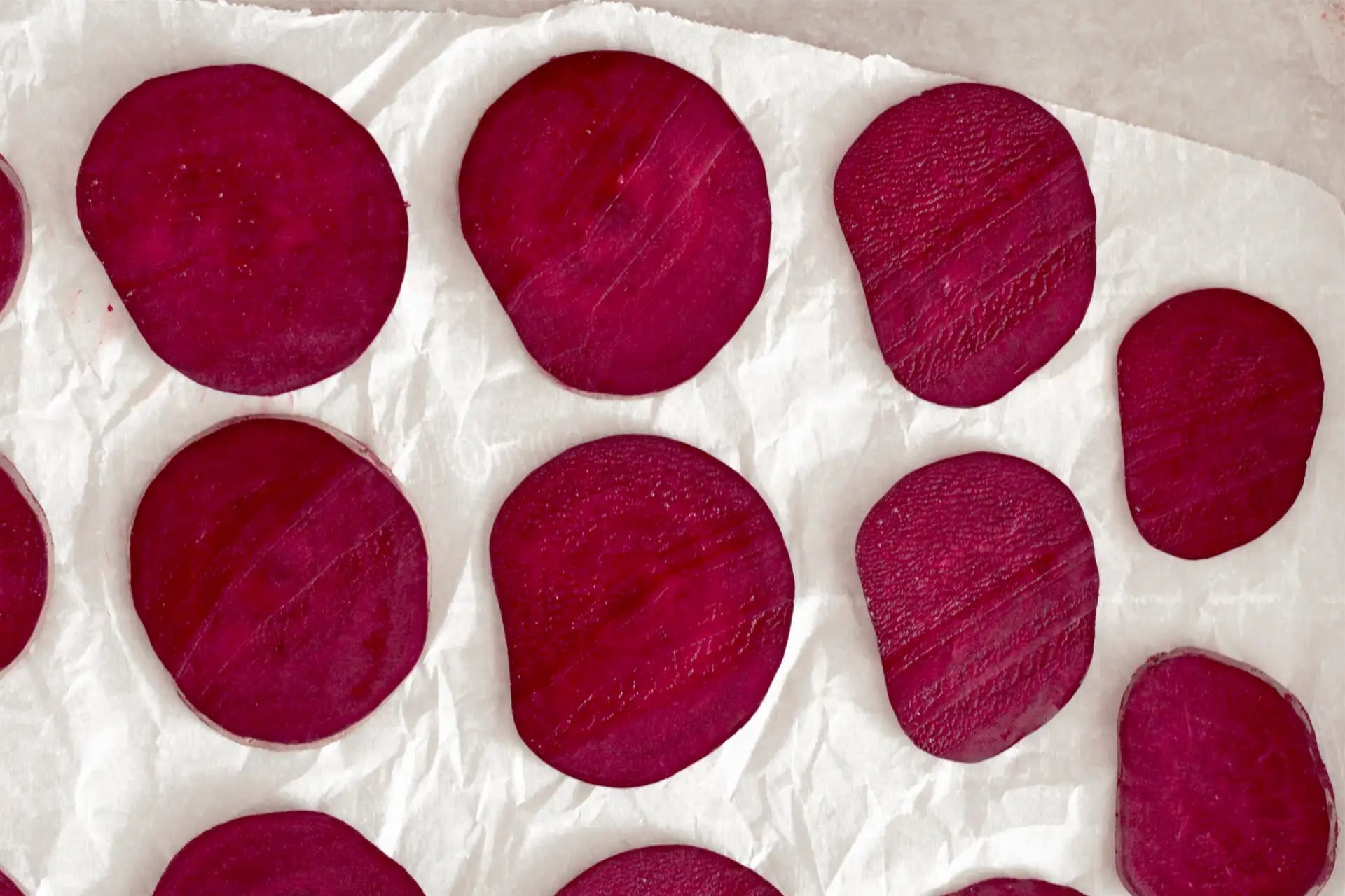 Beet slices on a cookie sheet