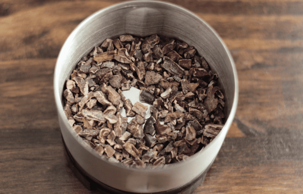 cacao nibs in a spice grinder