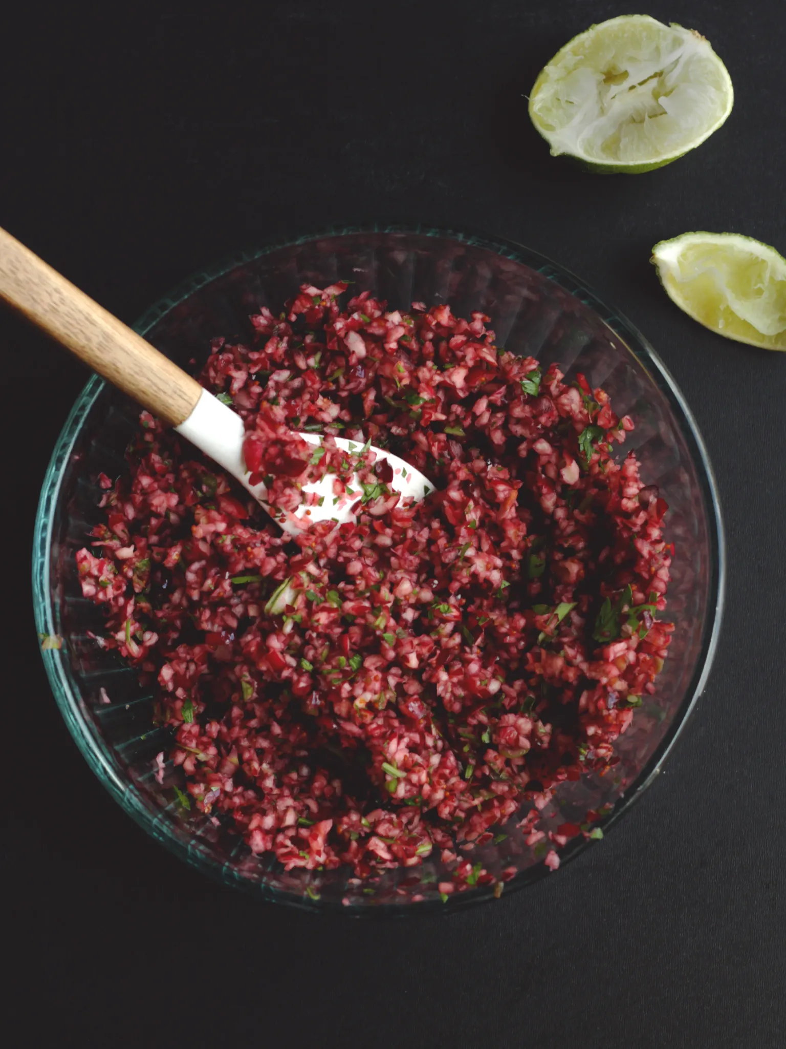 Cranberry jalapeno dip in a glass bowl