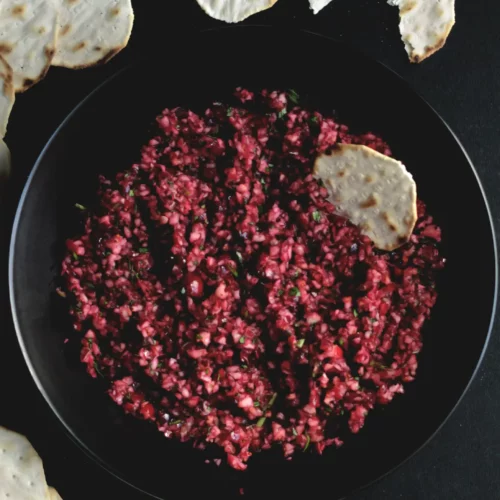 cranberry jalapeno dip in a bowl