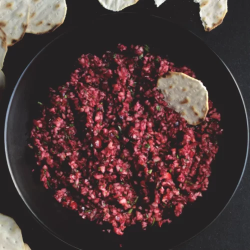 cranberry jalapeno dip in a bowl