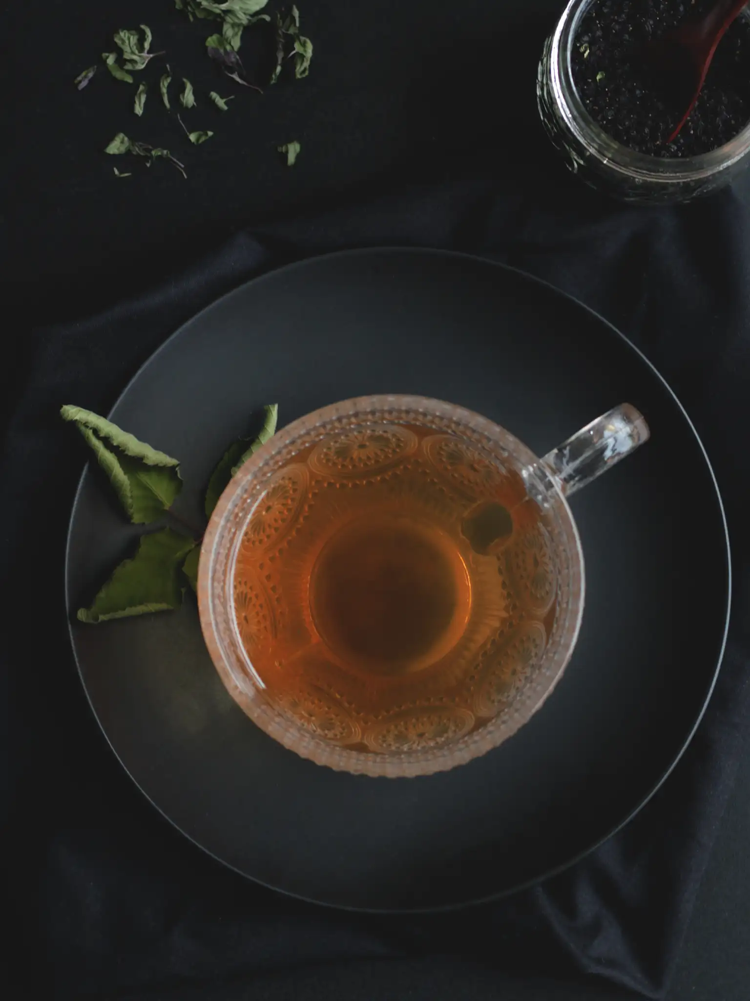 Fall wellness brew herbal tea in a glass mug