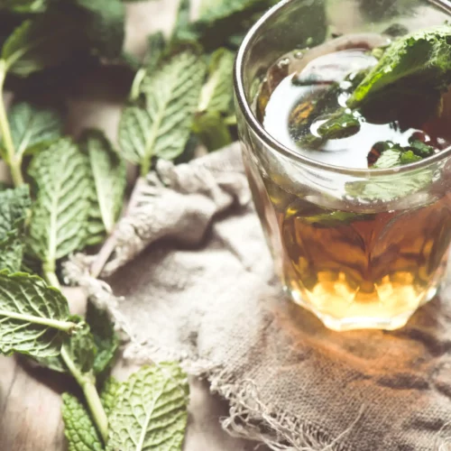 Peppermint tea in a glass