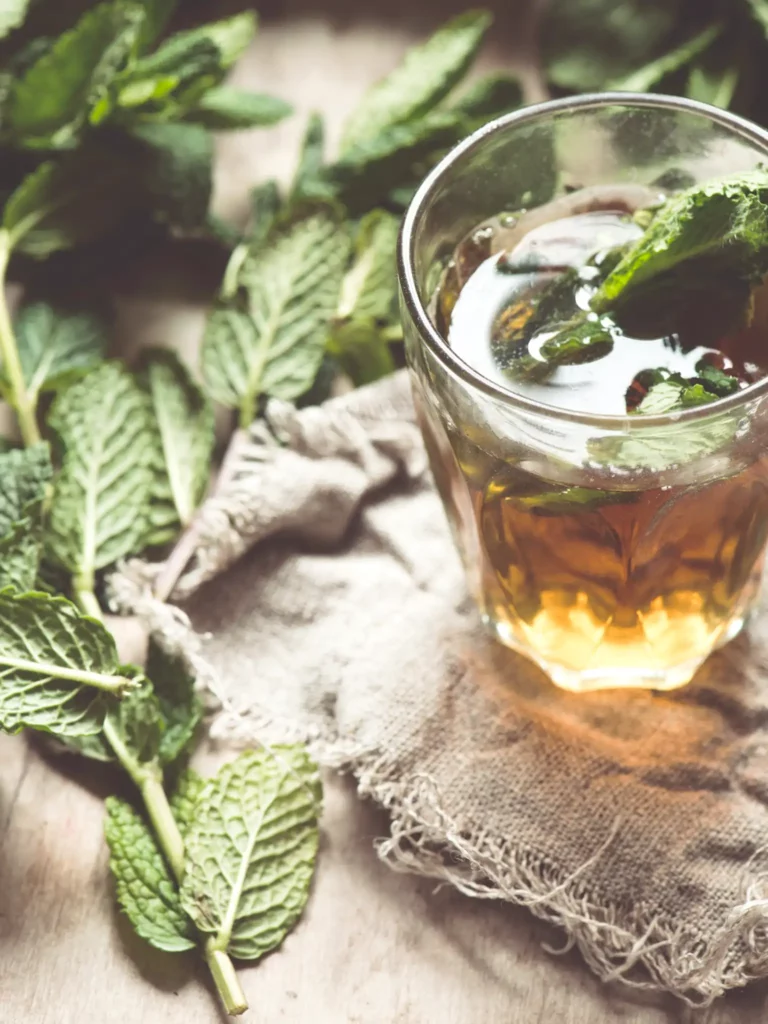 Peppermint tea in a glass